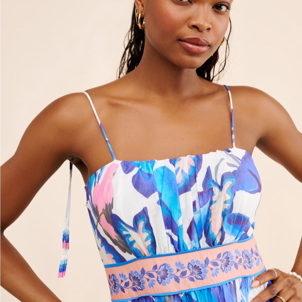 FARM Rio Blue & Pink Floral Tiered Midi Dress - Picture 3 of 4